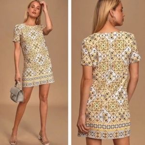 Lulu's Yellow Dandelion Print Short Sleeve Mini Shift Dress